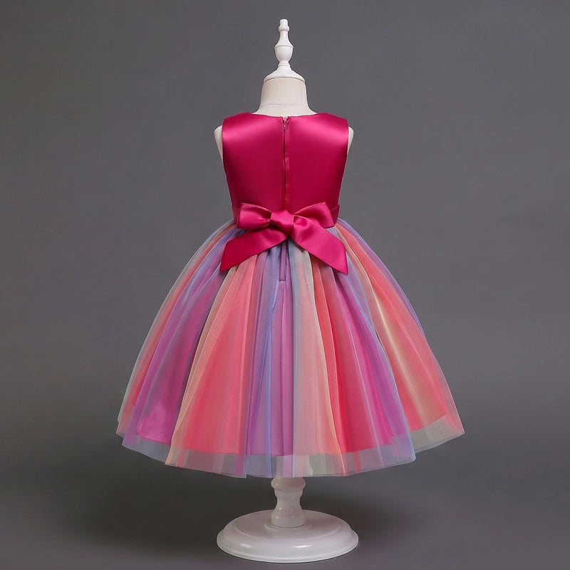 Girls Red Sequin Embellished Fit & Flare Party Wear Dress With Flower Applique Party Dresses