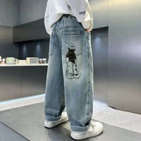 Boys Light Blue Graphic Print Baggy Fit Denim Jeans Pants