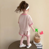 Girls Pink Bunny Graphic Drop-Shoulder T-Shirt With Shorts Sets Sets