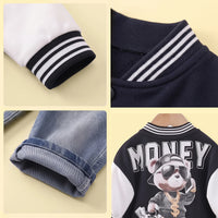 Boys Dark Blue Graphic Jacket With T-Shirt And Denim Pants Sets 3 pc. Sets