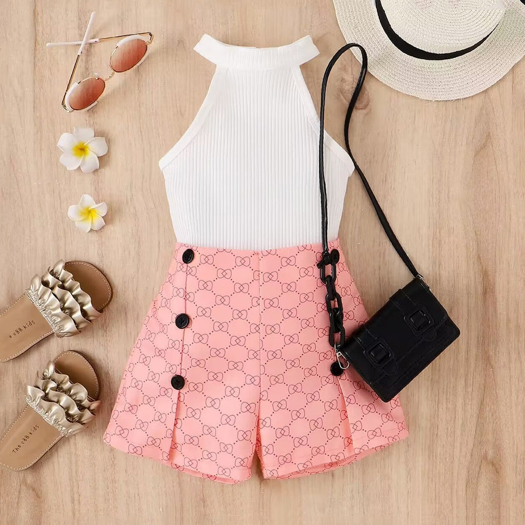 Girls Halter Neck Top With Printed Shorts