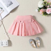 Girls Ribbed Short Sleeve Top With Light Pink Pleated Skirt Sets 2 pc. Sets