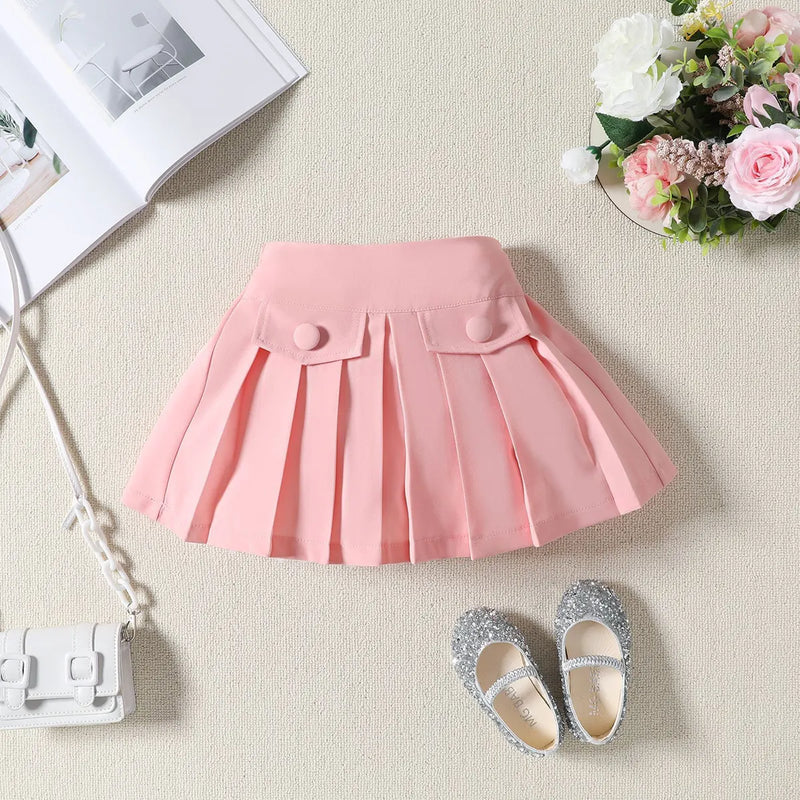 Girls Ribbed Short Sleeve Top With Light Pink Pleated Skirt Sets 2 pc. Sets