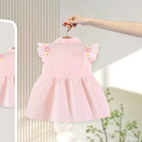 Girls Pink Fit Flare Dress With Bow & Floral Lace Details Casual Dresses