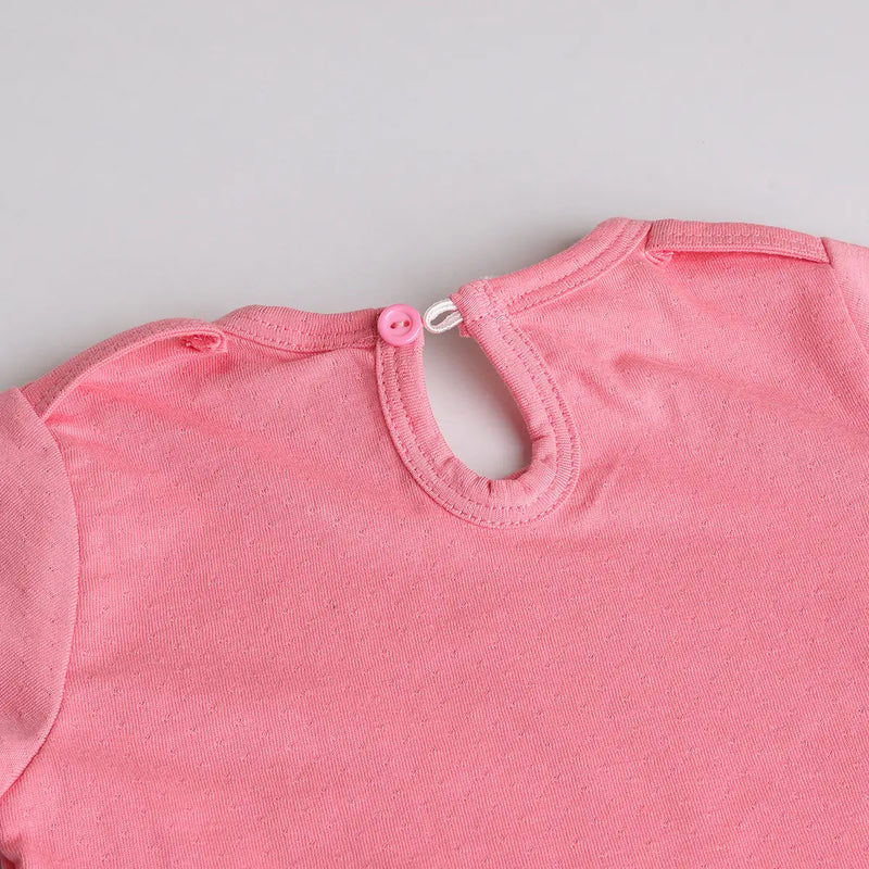 Girls Pink Embroidered Denim Dungaree With T-Shirt & Diaper Cover Sets 3 pc. Sets