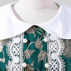 Girls Peter Pan Collar Flower Print Fit & Flare Dress Casual Dresses   