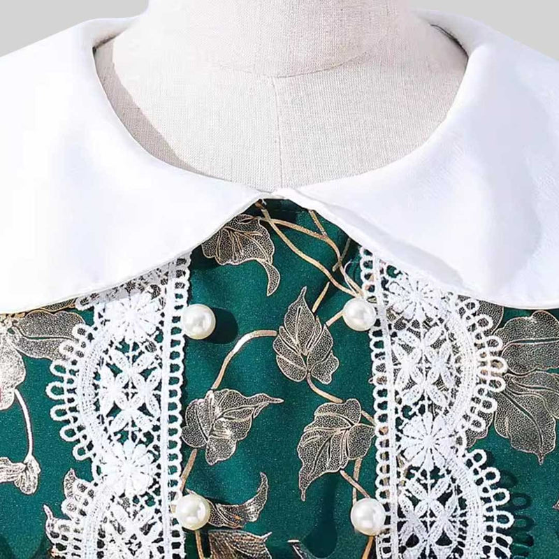 Girls Peter Pan Collar Flower Print Fit & Flare Dress Casual Dresses   