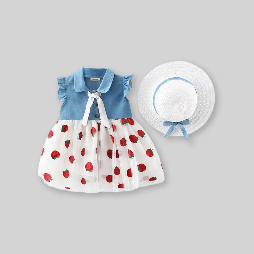 Girls Strawberry Printed Fit & Flare Dress Casual Dresses White 1-2 Y 
