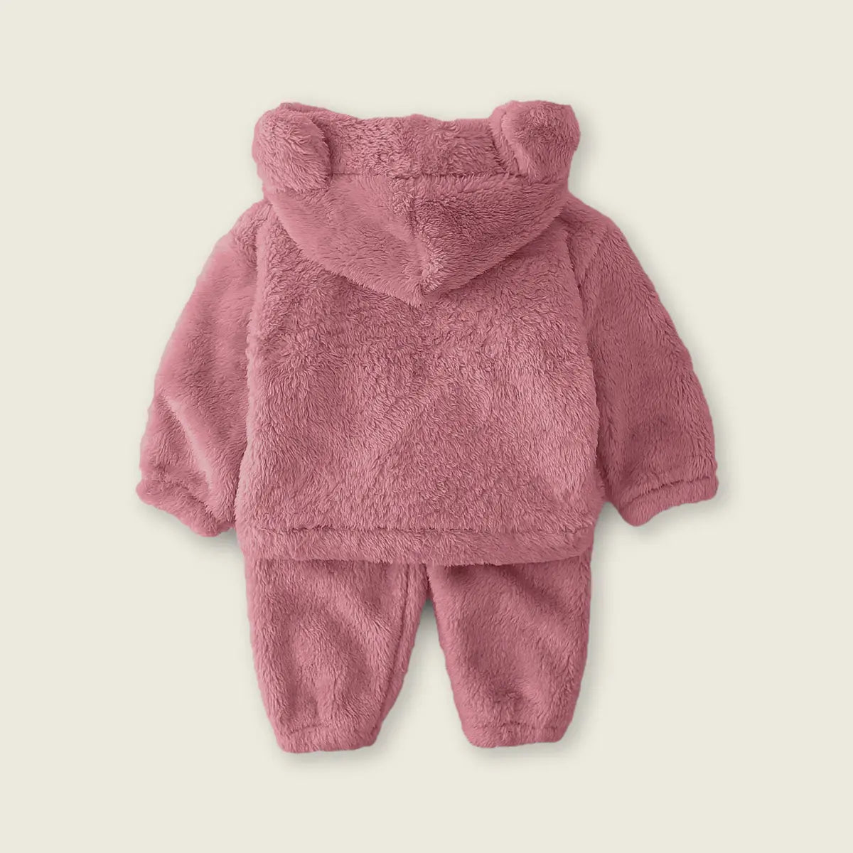 Boys Plush Pink Fleece Bear Themed Hoodie With Jogger Sets Sets