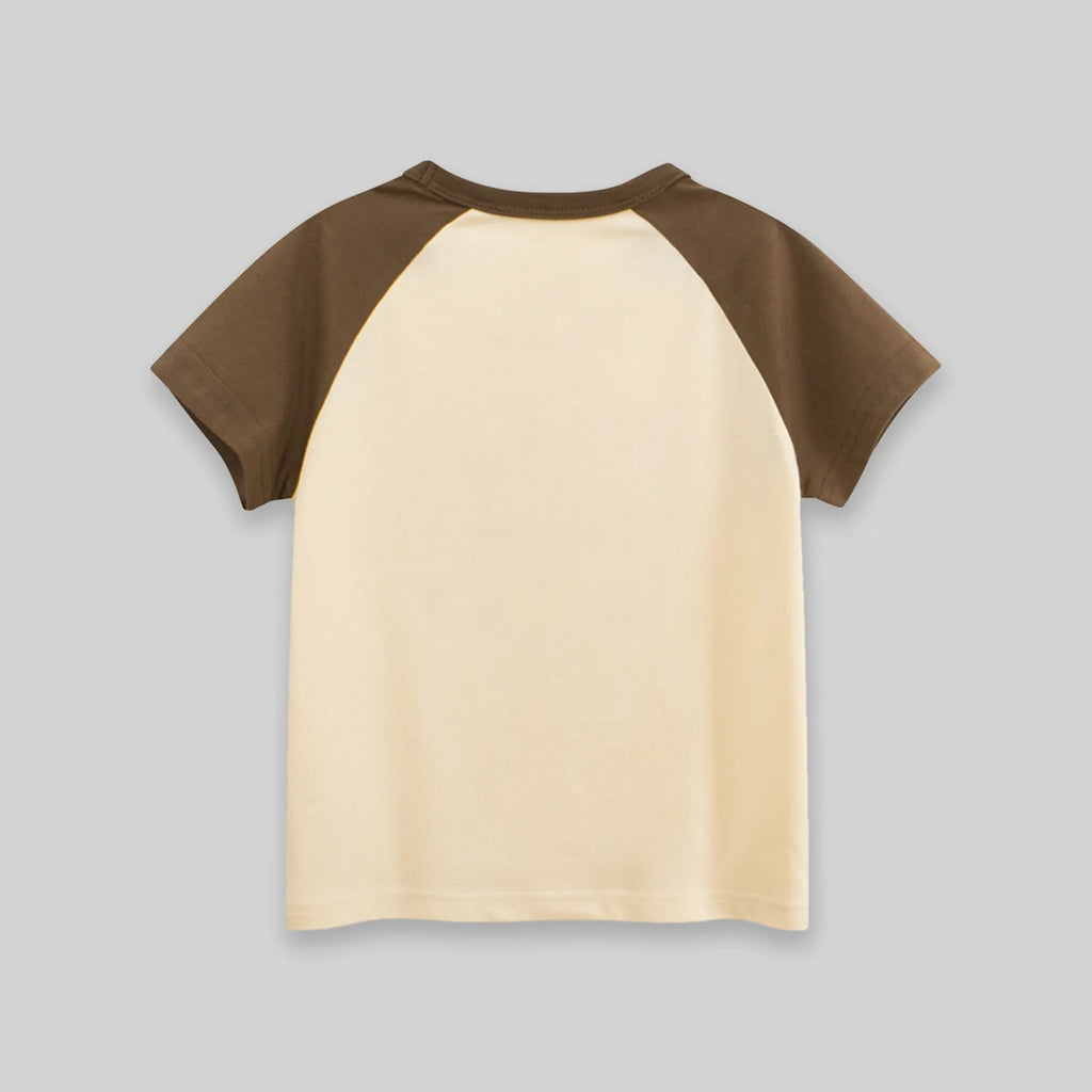 Boys Beige Bear Print Raglan Sleeve T-Shirt Tshirts