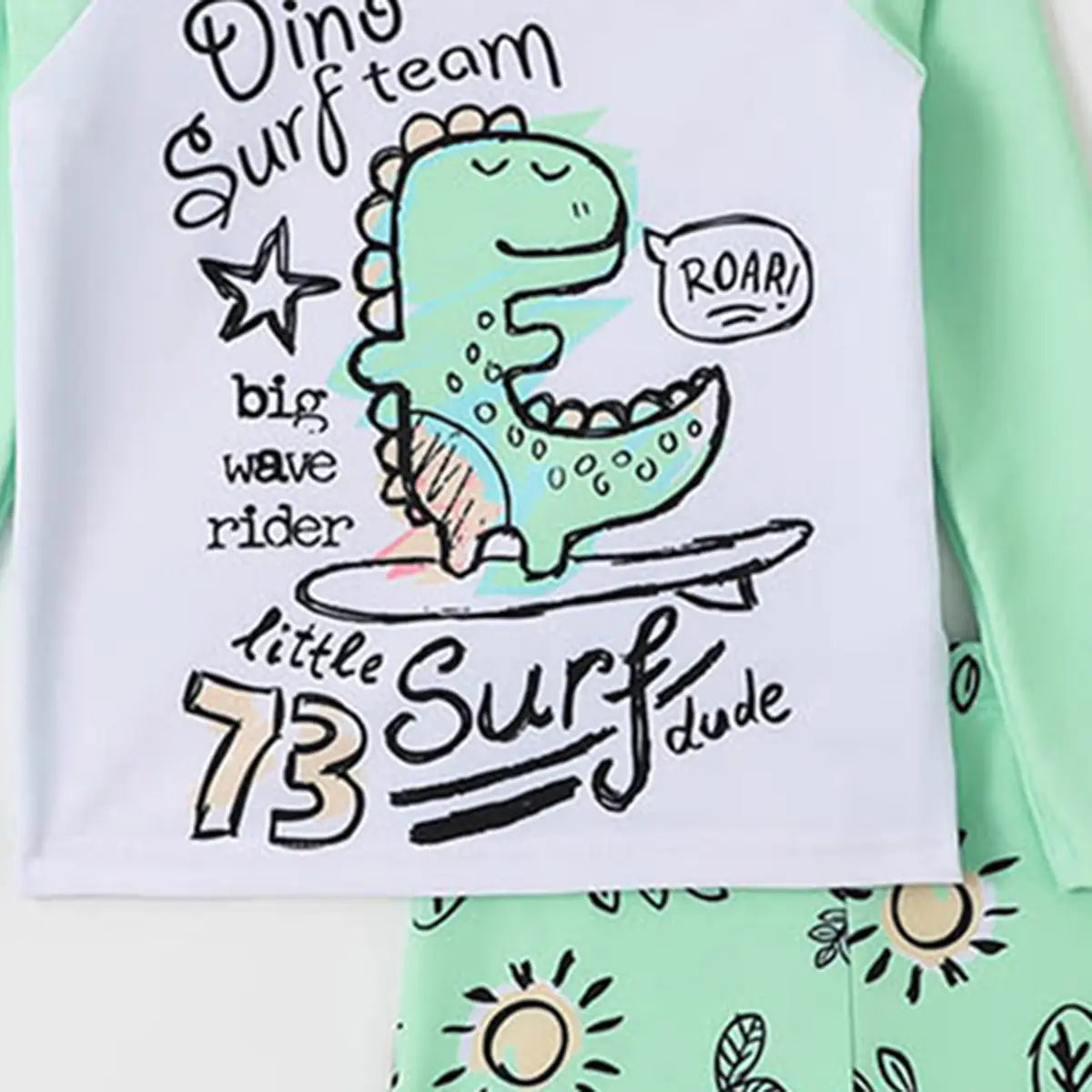 Boys Mint Green Alphanumeric Print T-Shirt With Shorts Swimwear Sets Beachwear