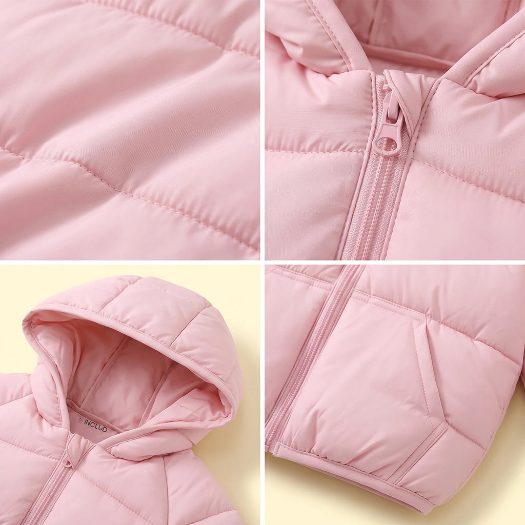 Girls Pink Hooded Quilted Puffer Jacket Coats & Jackets