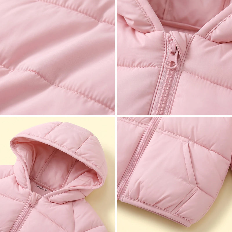 Girls Pink Hooded Quilted Puffer Jacket Coats & Jackets