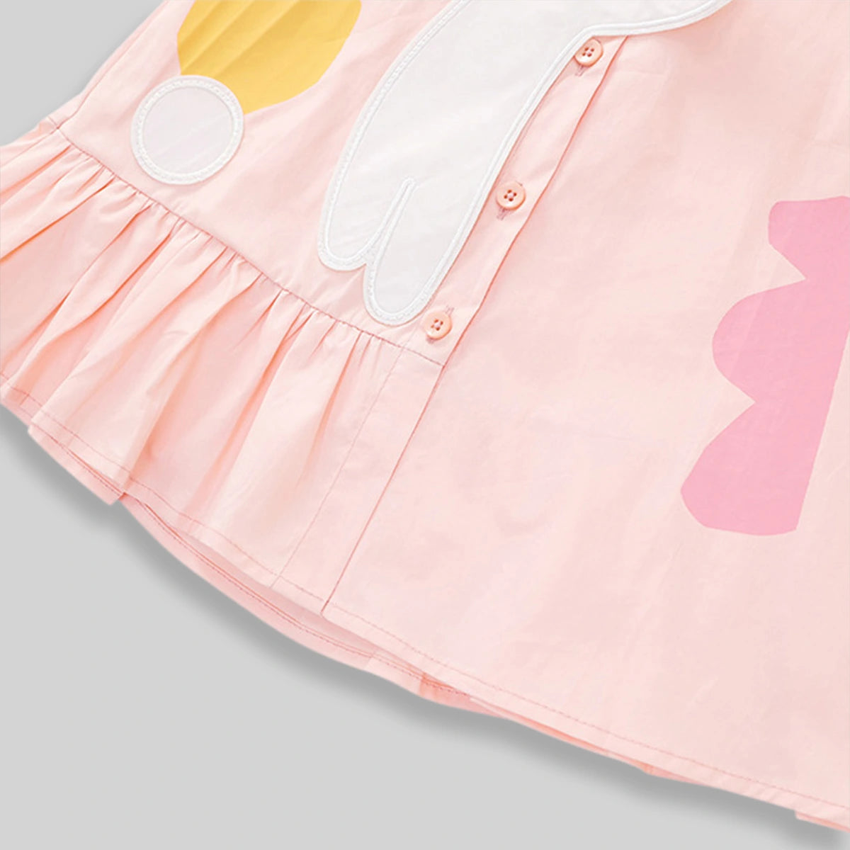 Girls Light Pink Bunny Applique Puff Sleeve Shirt Dress Casual Dresses