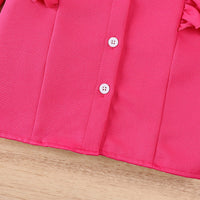 Girls Fuchsia Long Sleeves Ruffled Neck Top With Pants Set 2 pc. Sets