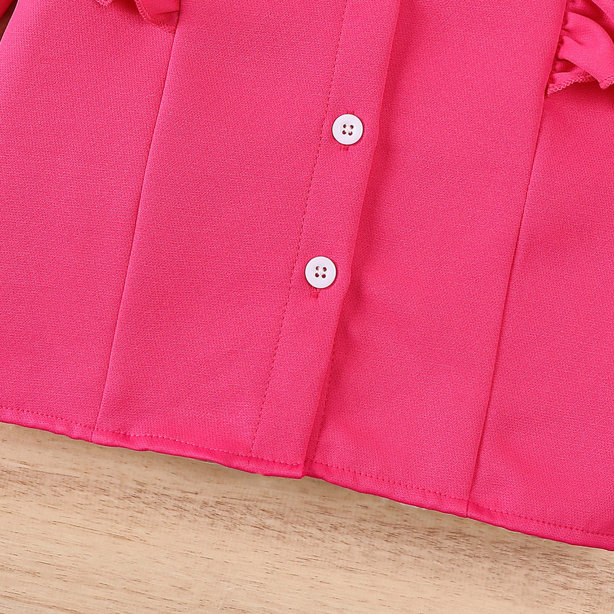 Girls Fuchsia Long Sleeves Ruffled Neck Top With Pants Set 2 pc. Sets