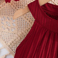 Girls Maroon Texture Panelled Halter Neck A-line Dress Casual Dresses