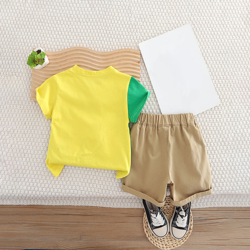 Boys Yellow Teddy Printed Short Sleeves T-Shirt With Shorts Set 2 pc. Sets