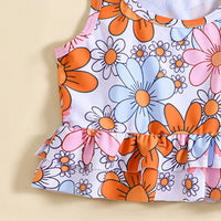 Girls Multicolor Floral Printed Peplum Top With Briefs Swimwear Sets Sets