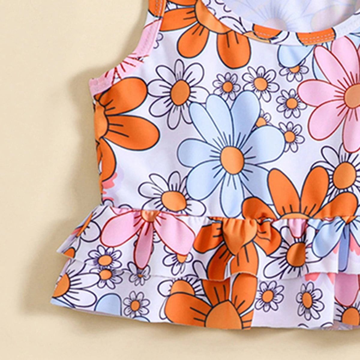 Girls Multicolor Floral Printed Peplum Top With Briefs Swimwear Sets Sets