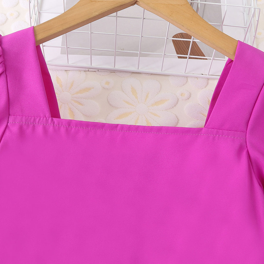 Girls Purple Puff Sleeves Top With Printed Tiered Skirts Set 2 pc. Sets