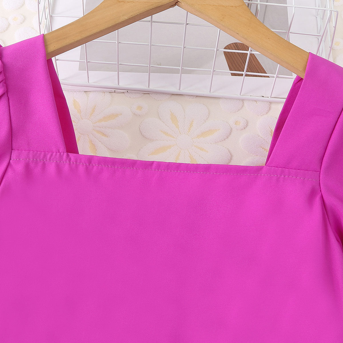 Girls Purple Puff Sleeves Top With Printed Tiered Skirts Set 2 pc. Sets