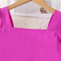 Girls Purple Puff Sleeves Top With Printed Tiered Skirts Set 2 pc. Sets