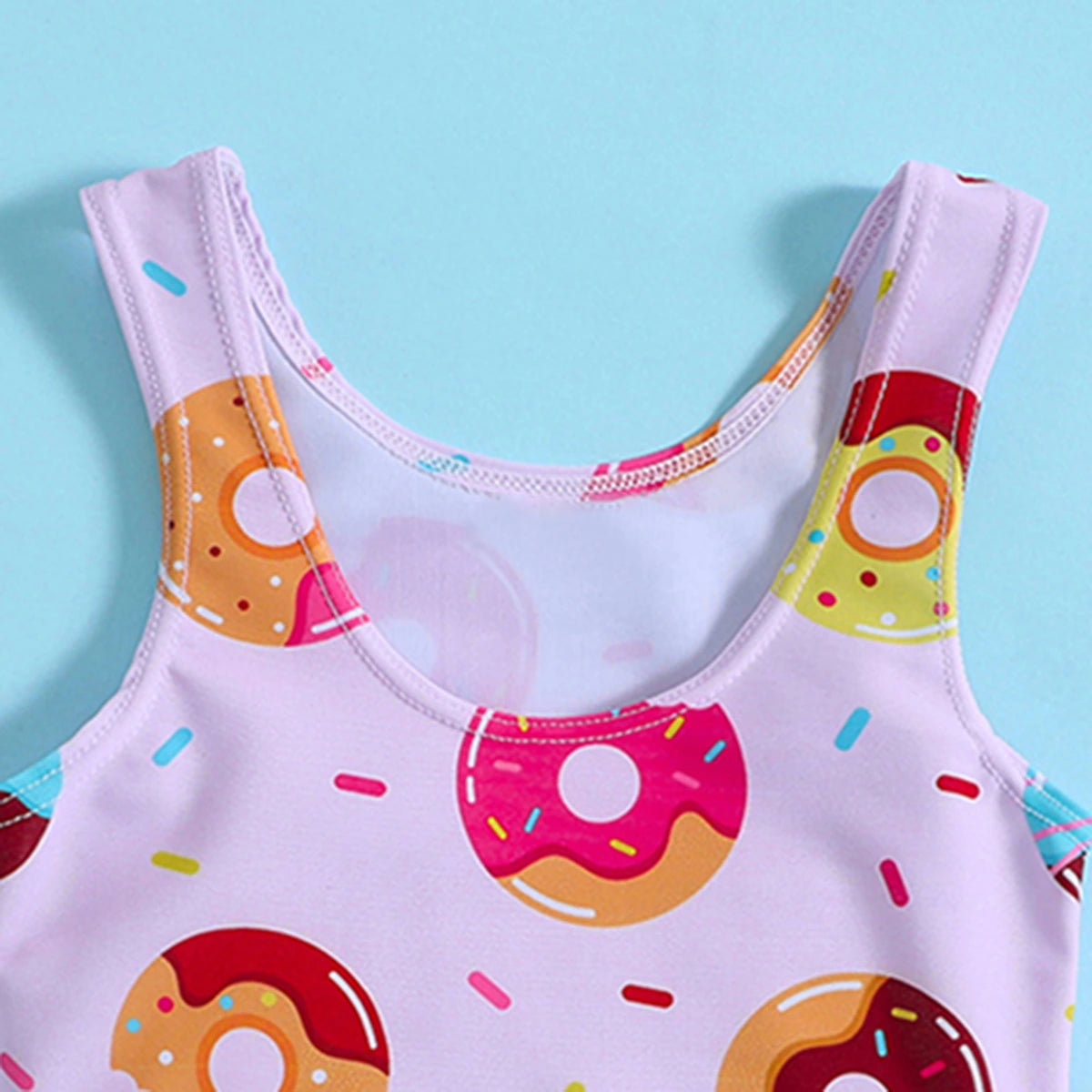 Girls Pink Graphics Sleeveless Bodysuit Swimwear Beachwear