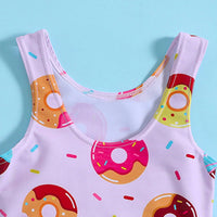 Girls Pink Graphics Sleeveless Bodysuit Swimwear Beachwear