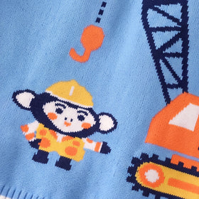 Boys Light Blue Sweater Vest With Self-Design Crane Pattern Sweaters & Cardigans