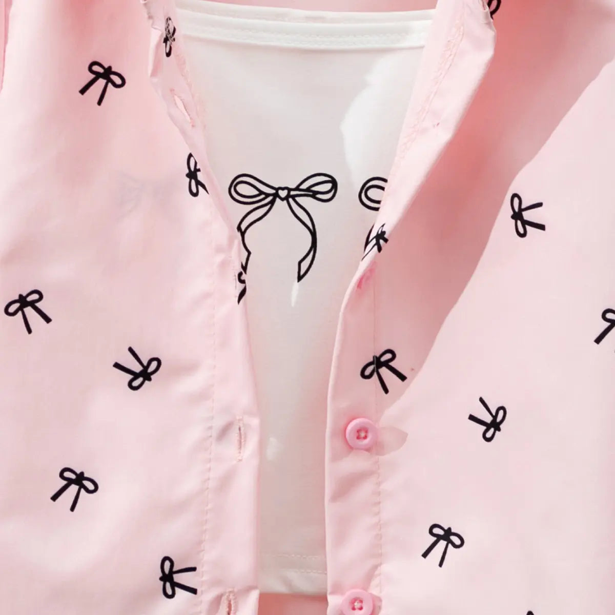 Girls Pink Bow Printed Shirt With Cami Top & Skirt Sets Sets