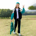 Girls Black Colorblocked Front Zipper Hooded Jacket With Pants Winter Set 2 pc. Sets Black 5-6 Y