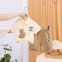Boys Apricot Cat Applique Short Sleeves Shirt With Shorts Set 2 pc. Sets Apricot 1-2 Y