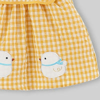 Girls Yellow Checked Duck Applique Fit & Flare Dress Casual Dresses