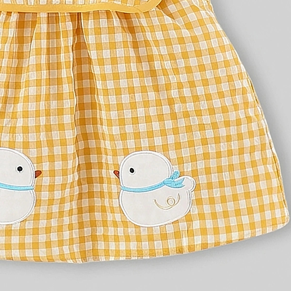 Girls Yellow Checked Duck Applique Fit & Flare Dress Casual Dresses