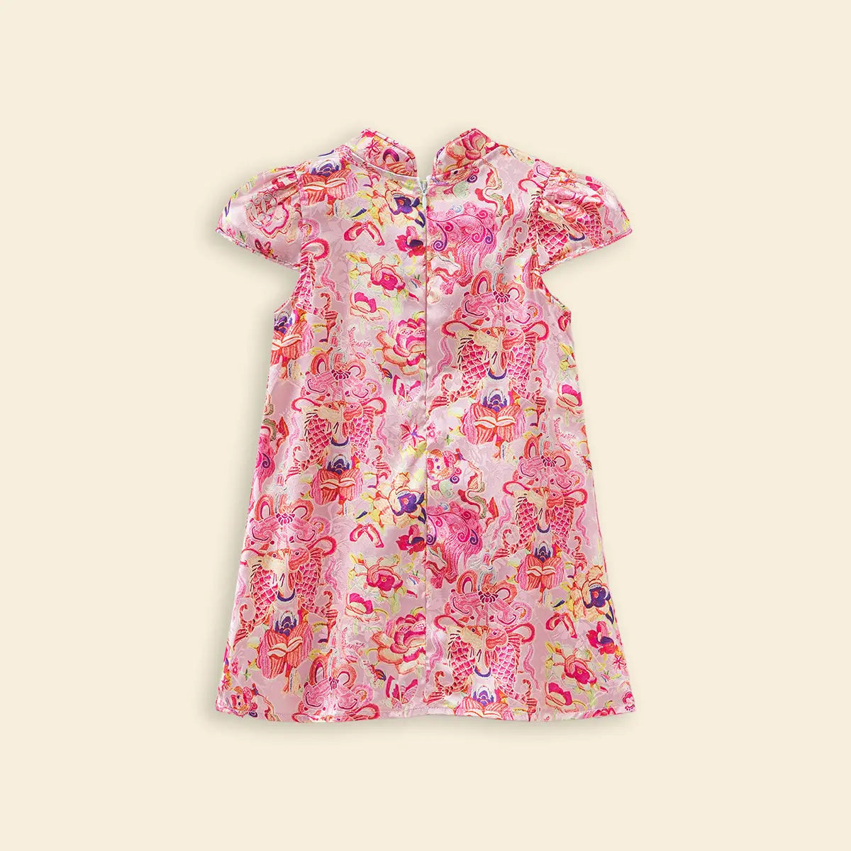 Girls Red Ethnic Motifs A-line Dress With Mandarin Collar Casual Dresses