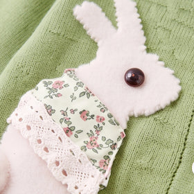 Girls Sage Green Bunny Applique Long Sleeve Cardigan Sweaters & Cardigans