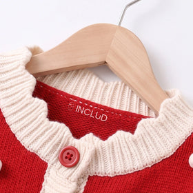 Girls Red Applique Long Sleeve Cardigan Sweaters & Cardigans