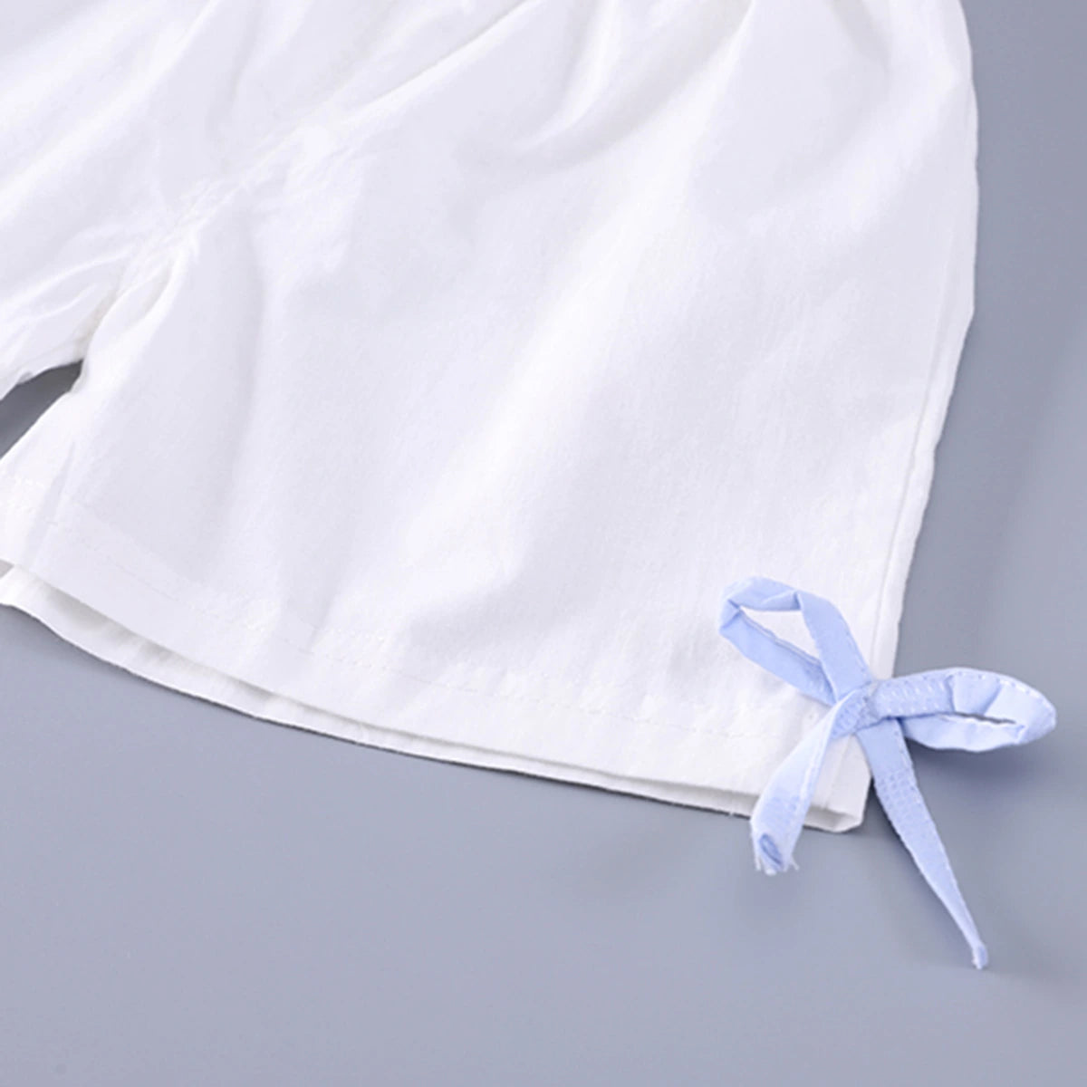Girls Light Blue Flower Applique Ruffle Top With Shorts Set Sets