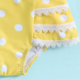 Girls Yellow Polka Dot Top & Briefs With Lace Tims Two-Piece Swimwear Sets Sets