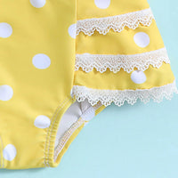 Girls Yellow Polka Dot Top & Briefs With Lace Tims Two-Piece Swimwear Sets Sets