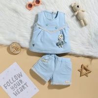 Girls Sky Blue Embroidered Top With Elasticated Shorts Sets 2 pc. Sets Sky Blue 0-3 M