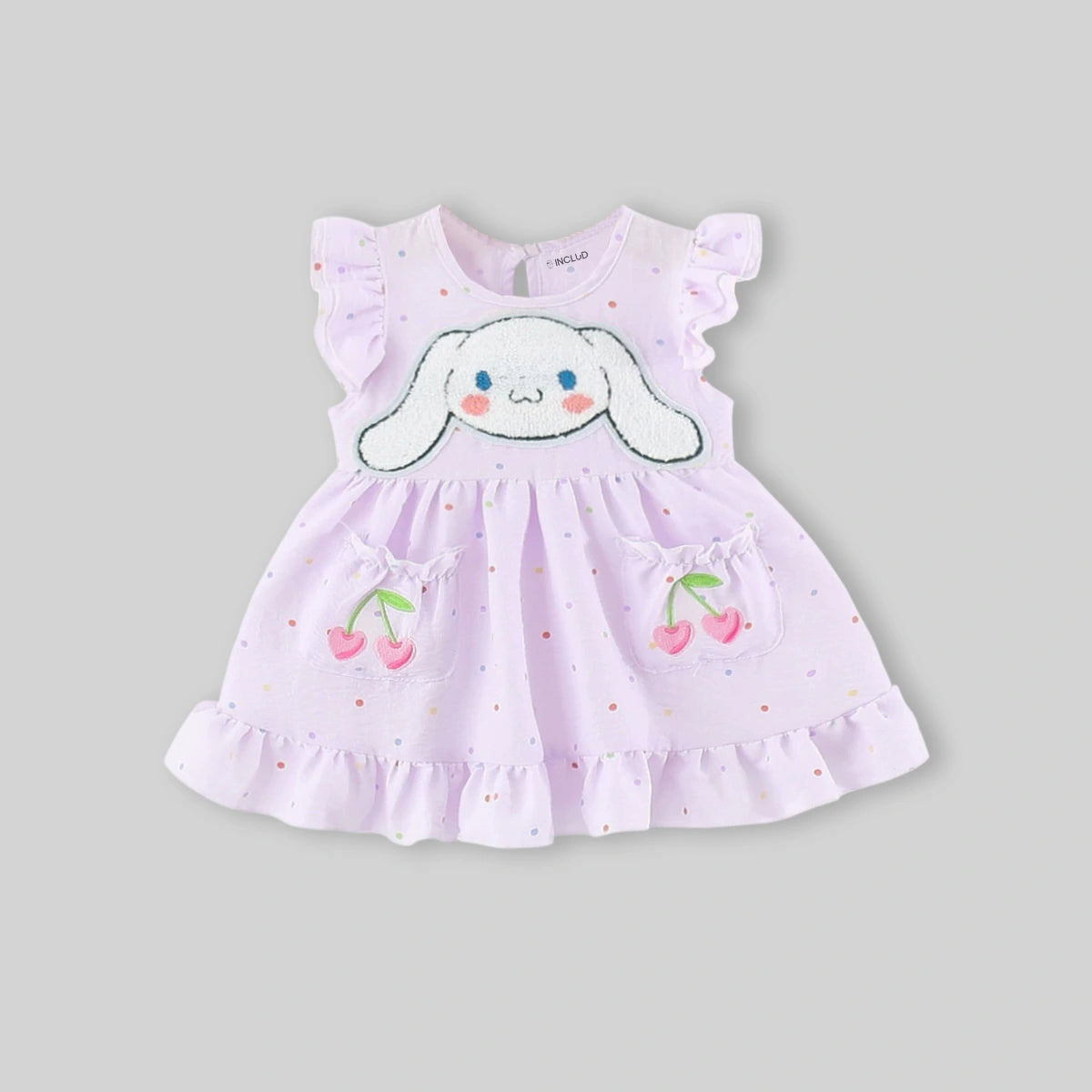 Girls Purple Bunny Applique Fit & Flare Dress With Polka Dot Print Casual Dresses