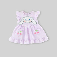 Girls Purple Bunny Applique Fit & Flare Dress With Polka Dot Print Casual Dresses