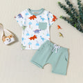 Boys Dinosaur Print Short Sleeves T-shirt With Shorts Set Sets White 1-2 Y 
