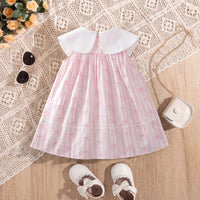 Girls Light Pink Bow Print Sleeveless A-Line Dress Casual Dresses