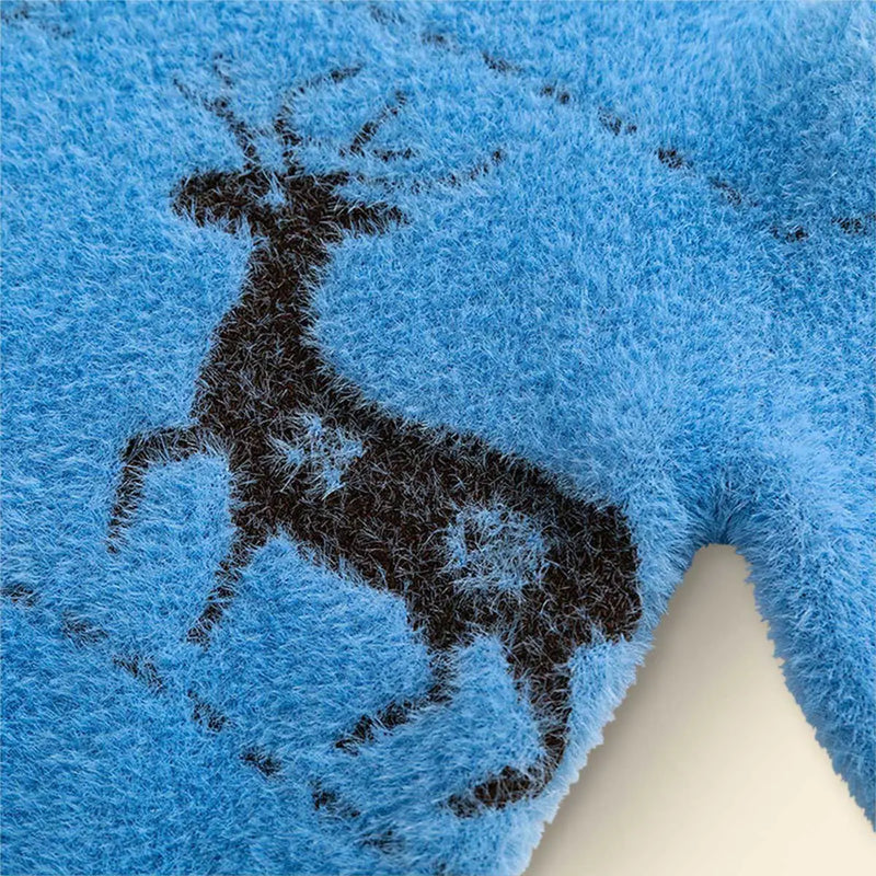 Boys Light Blue Sweater With Self-Design Reindeer Patterns Sweaters & Cardigans