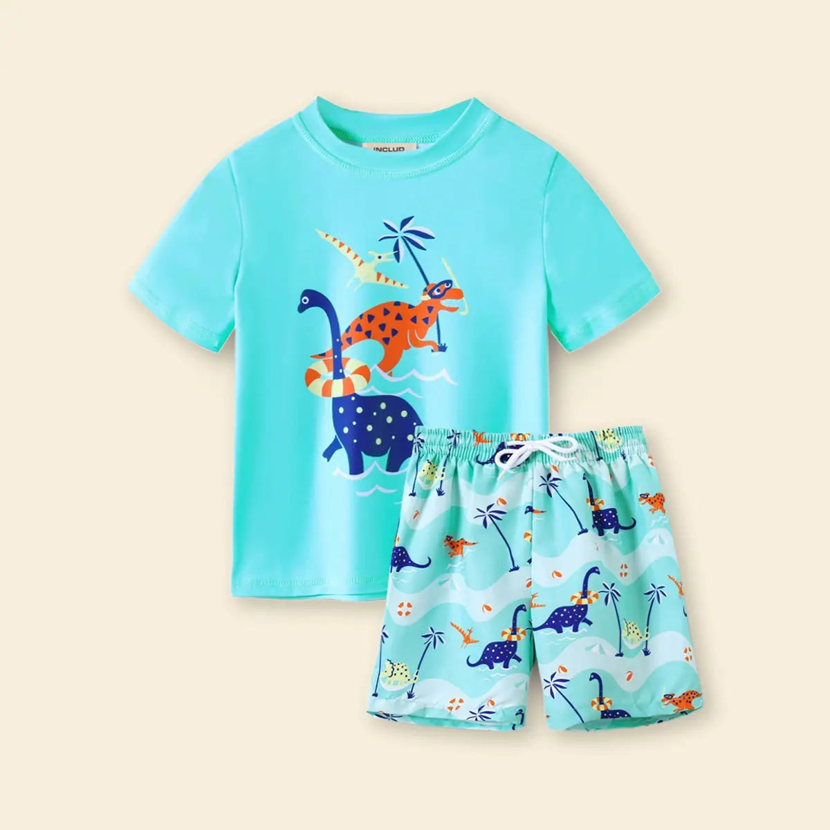 Boys Teal Animals Printed Short Sleeves T-Shirt & Shorts Swimsuit Sets Sets Teal 3-4 Y
