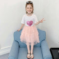 Girls White Sequin Heart Applique Short Sleeve T-Shirt With Skirt Sets 2 pc. Sets White 3-4 Y