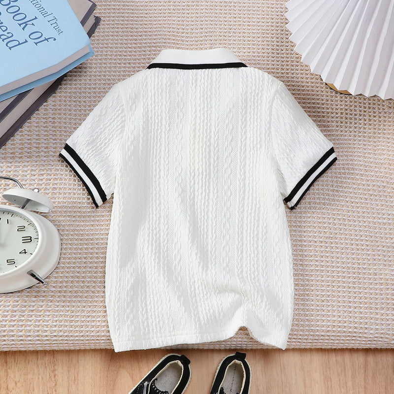 Boys White Self Designed Short Sleeves Knitted Polo T-Shirt Tshirts